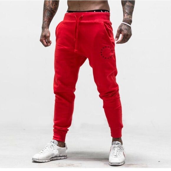 Men's Gym Lightweight Breathable Joggers Sweatpants Casual Streetwear Red - Picture 1 of 8